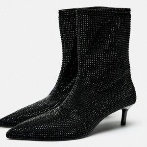 ZARA Rhinestone Kitten Heel Ankle Boots